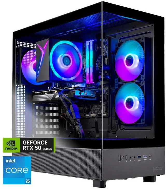 Skytech Azure Gaming PC Desktop, Intel i5 14400F 2.5 GHz (4.7GHz Turbo), NVIDIA RTX 5060 8GB, 1TB NVMe SSD, 16GB DDR5 RAM 6000, 650W GOLD PSU, Wi-Fi,
