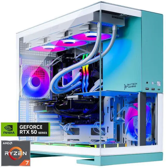 Skytech Gaming Aqua Desktop PC, Ryzen 7 9800X3D 4.7 GHz (5.2 GHz Turbo), NVIDIA RTX 5070 Ti 16GB, 2TB Gen4 NVMe SSD, 32GB DDR5 RAM 6000 RGB, 850W GOLD