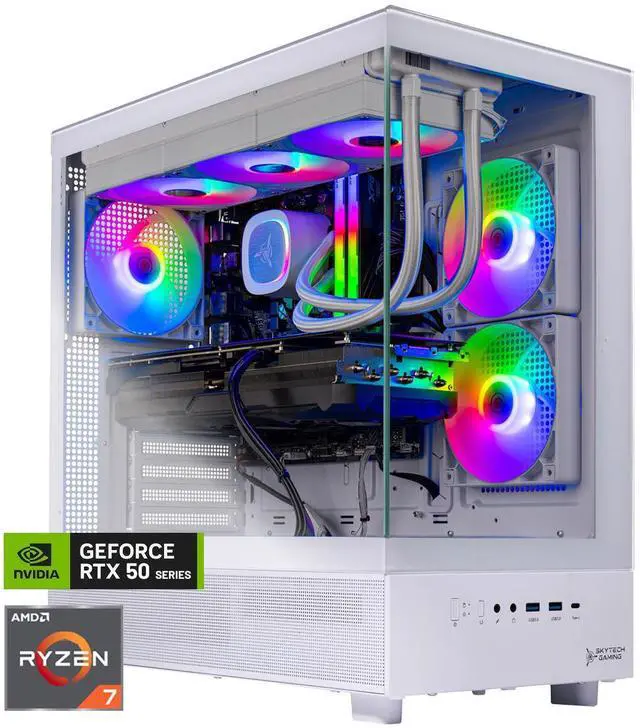 Skytech Gaming Azure 3 Gaming PC, AMD Ryzen 7 7700 3.8GHz, NVIDIA RTX 5070 12GB VRAM, 2TB Gen4 NVMe SSD, 32GB DDR5 RAM 6000, 850W GOLD ATX 3 PSU, 360