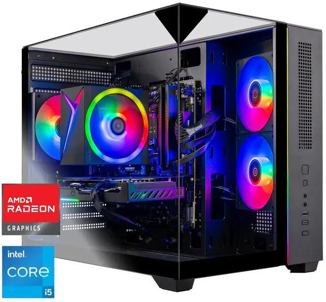 Skytech Gaming Crystal Gaming PC, Intel i5 14400F 2.5GHz, AMD RX 9060XT 8GB VRAM, 1TB Gen4 NVMe SSD, 16GB DDR5 RAM 6000, 650W GOLD PSU, Wi-Fi, Win 11,