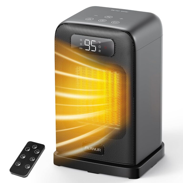 Space Heater, 1500W PTC Ceramic Safety Heat with Remote, Thermostat, ECO Mode, 12H Timer, Overheat & Tip Over Protection, 70° Oscillation, Space Heaters for Indoor Use, Bedroom,...