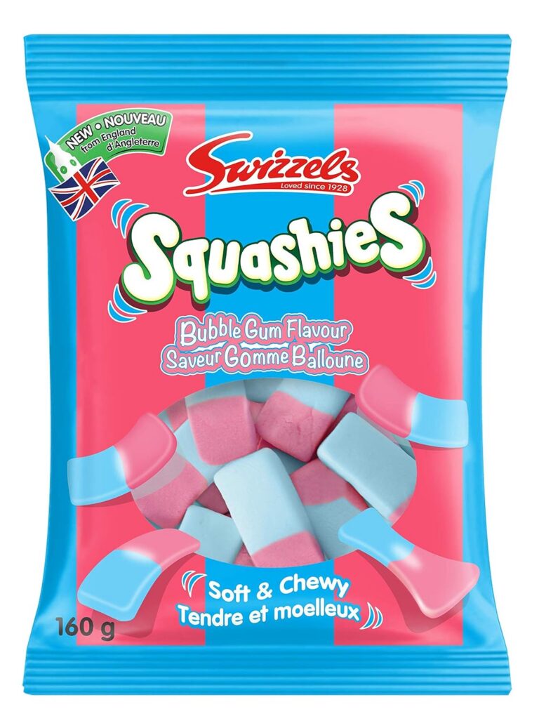 Squashies, Soft & Chewy Marshmallow Candy, Bubble Gum Flavour, 160 Grams (1 Bag)
