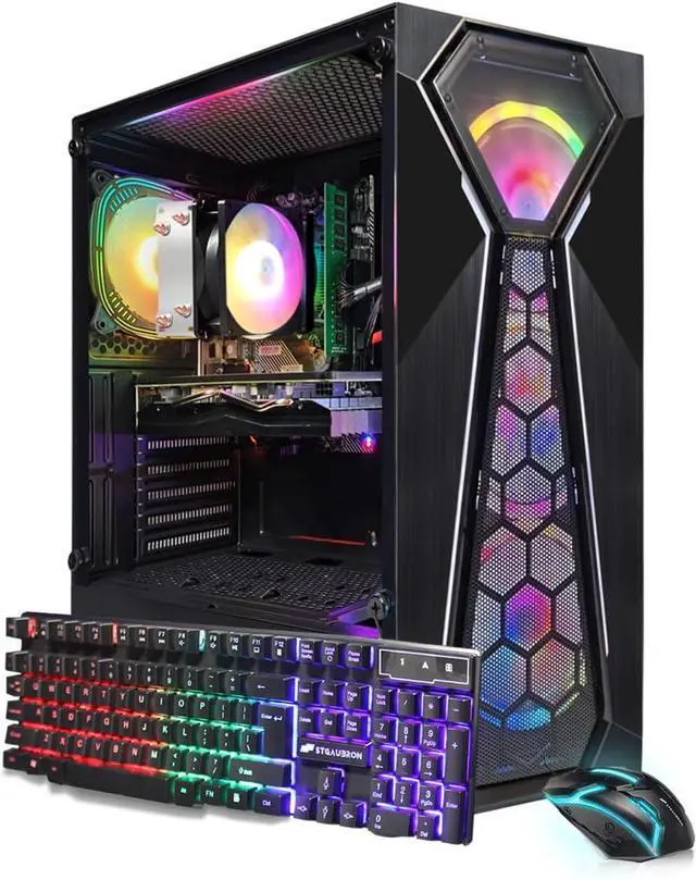 STGAubron Gaming PC Computer Desktop, AMD Ryzen 5 5500 up to 4.2G, GeForce RTX 2060 Super 8G, 16G DDR4, 1T SSD, WiFi 6, BT 5.2, RGB Fan x4, Windows 11