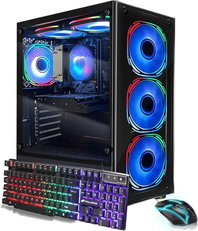 STGAubron Gaming PC Computer Desktop, AMD Ryzen 5 5500 up to 4.2GHz, GeForce RTX 3050 6G graphics, 32G DDR4 RAM, 1TB SSD, WiFi 6 5G & BT 5.2, RGB Fan