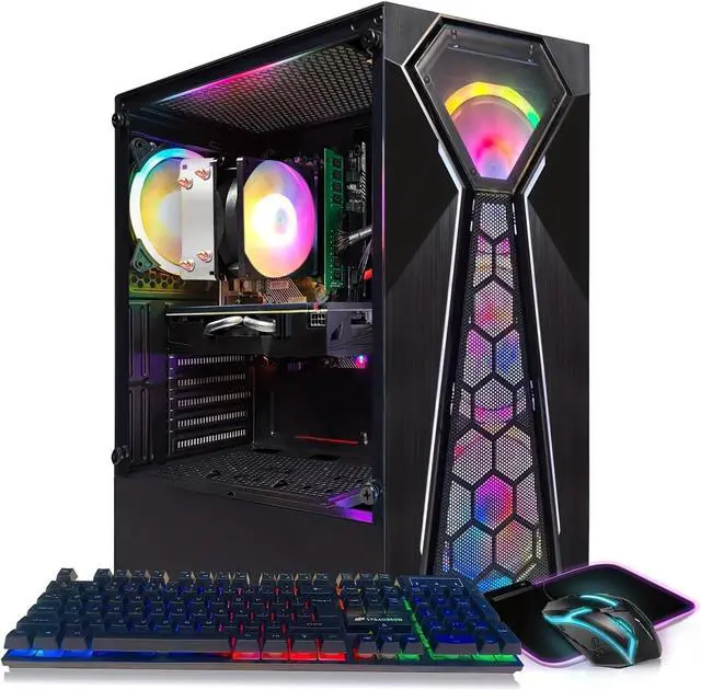 STGAubron Gaming PC Desktop Computer, AMD Ryzen 3 3200G 3.6 GHz, Radeon RX 580 8G GDDR5, 16G RAM, 512G SSD, 600M WiFi, BT 5.0, RGB Fan x 4, Windows 11