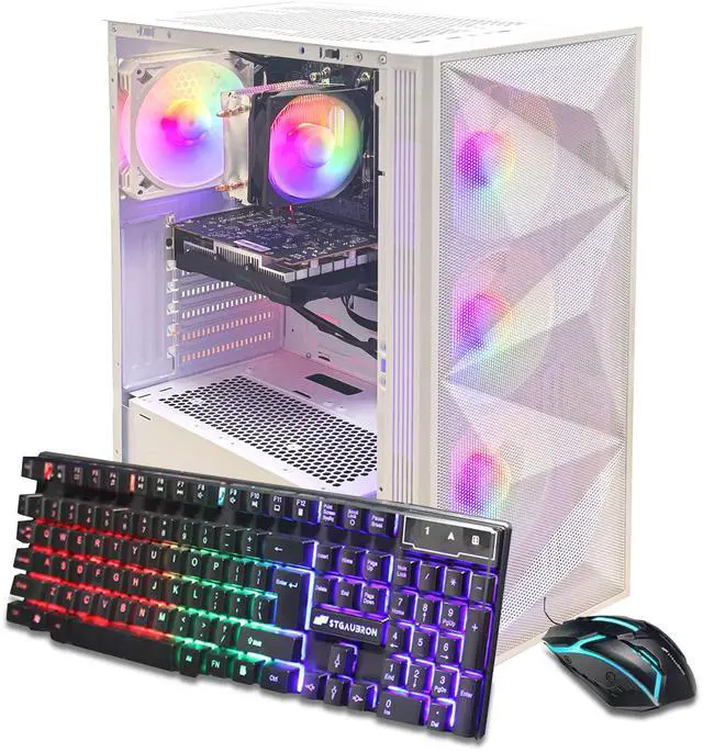 STGAubron Gaming PC Desktop Computer, AMD Ryzen 5 5600GT up to 4.6Ghz, AMD Radeon RX 6500 4G Graphics, 16G DDR4 RAM, 1T SSD, WiFi 6 & BT 5.2, RGB Fan
