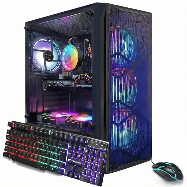 STGAubron Gaming PC Desktop Computer, Intel Core i7 up to 3.9GHz, Radeon RX 580 8G, 16G RAM, 512G SSD, WiFi 6, BT 5.0, RGB Fan x4, Windows 11 Home