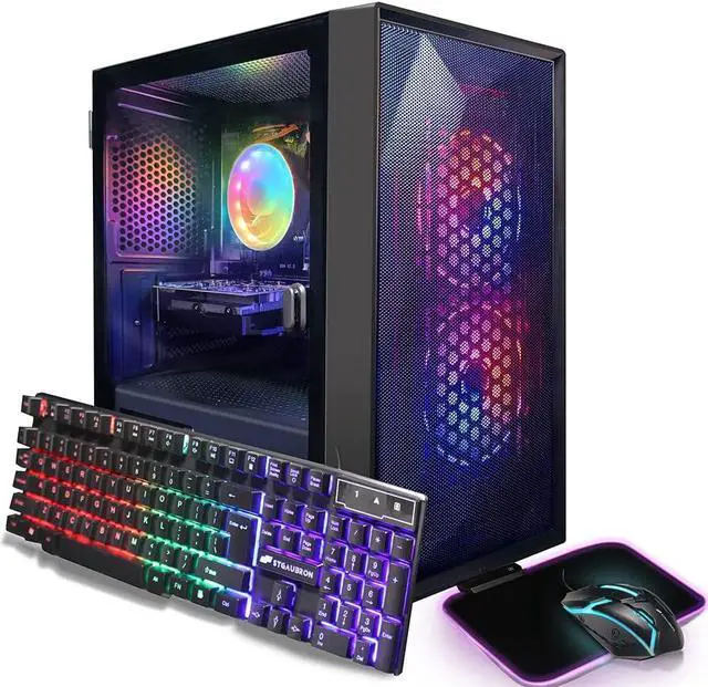 STGAubron Prebuilt Gaming PC Desktop, Radeon RX 550 4G GDDR5 Graphics, Intel Core i5 up to 3.7GHz, 16G RAM, 512G SSD, WiFi 6, BT 5.2, RGB Fan x2,