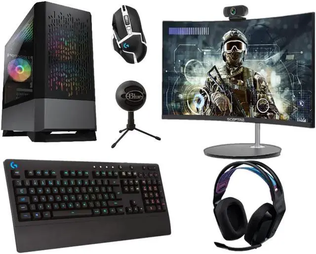 Streamer Desktop Bundle | RTX 3060 12GB | i5 | Curved Monitor, Webcam & Logitech Keyboard, Mouse, Headset, and Microphone