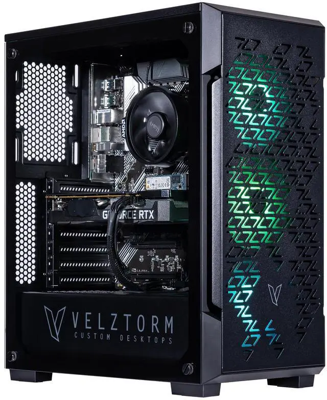 Velztorm Fultix Custom Built Gaming Desktop PC (AMD Ryzen 5-5500, AMD Radeon RX 9060 XT, 32GB DDR4, 2TB PCIe SSD, 750W PSU, WiFi 4, Bluetooth 4.2,
