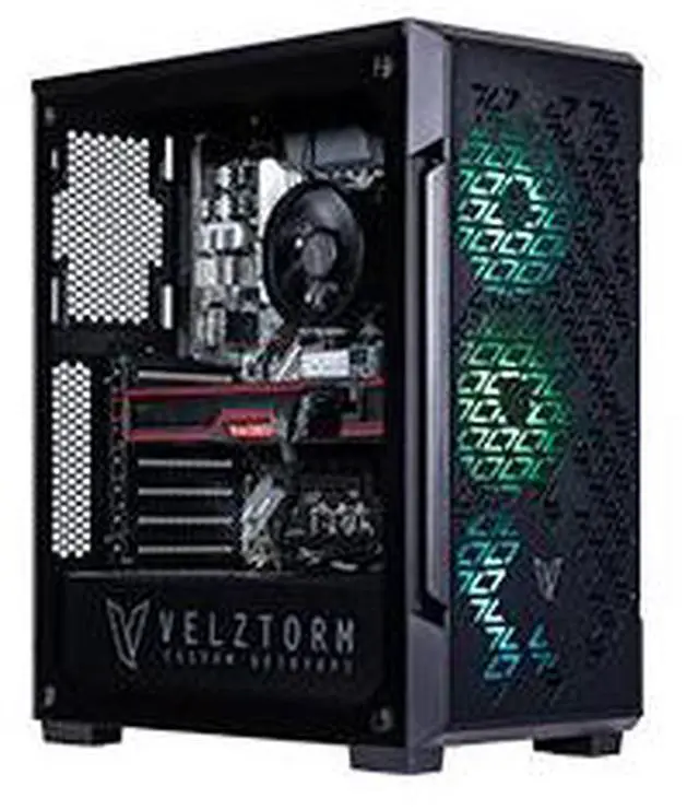 Velztorm Fultix Custom Built Gaming Desktop PC (AMD Ryzen 5-5500, Radeon RX 9070 XT, 32GB DDR4, 1TB PCIe SSD + 1TB HDD, 750W PSU, WiFi 4, Bluetooth