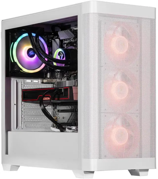 Velztorm White Pilum Custom Built Gaming Desktop PC (AMD Ryzen 7 5700X, AMD Radeon RX 9060 XT, 32GB DDR4, 2TB PCIe SSD, RGB Fans, 120mm AIO, 750W PSU,