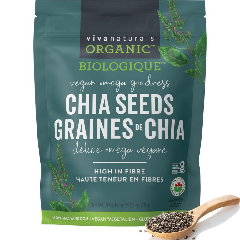 Viva Naturals Organic Chia Seeds, 2 lb – Plant-Based Omega-3s & 6s and Vegan Protein, Non-GMO, Black Chia Seeds Organic, Graine de Chia – Perfect for Smoothies, Salads, and Chia...