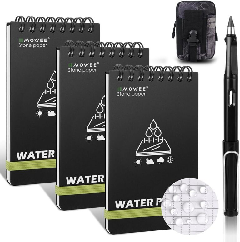 Waterproof Notebook set of 5，3 x 5 Stone Paper Pocket Notepads，Portable All Weather Notebooks for Indoor & Field Police Notepad w/3pcs Small Spiral Note book, Pen & Storage Bag...