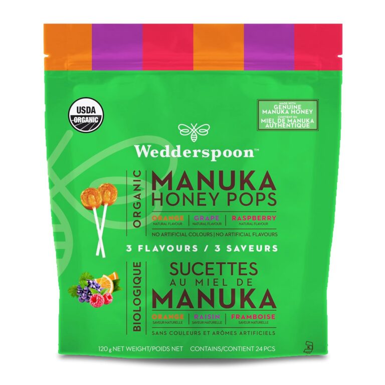 Wedderspoon Organic Manuka Honey Lollipops with Vitamin C, Variety Pack, 24 Count (120g) No Artificial Flavors or Dye, Feel Better Lollipop for Kids and Grown-ups