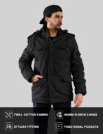 WenVen Men's Winter Coat Military Style Sherpa Jacket with Removable Hood