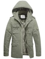 WenVen Men's Winter Coat Military Style Sherpa Jacket with Removable Hood
