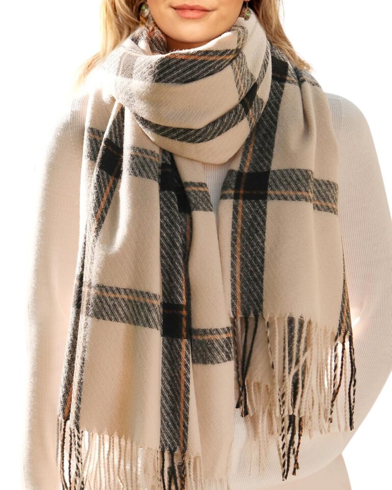 Winter Autumn Scarf for Women with Fringe Long Tartan Plaid Scarves