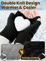 Winter Fingerless Gloves for Women Men, Warm Alpaca Wool Stretch Knit Cold Weather Adult Half Finger Glove for Driving