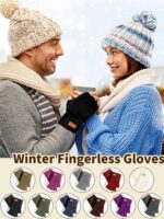 Winter Fingerless Gloves for Women Men, Warm Alpaca Wool Stretch Knit Cold Weather Adult Half Finger Glove for Driving