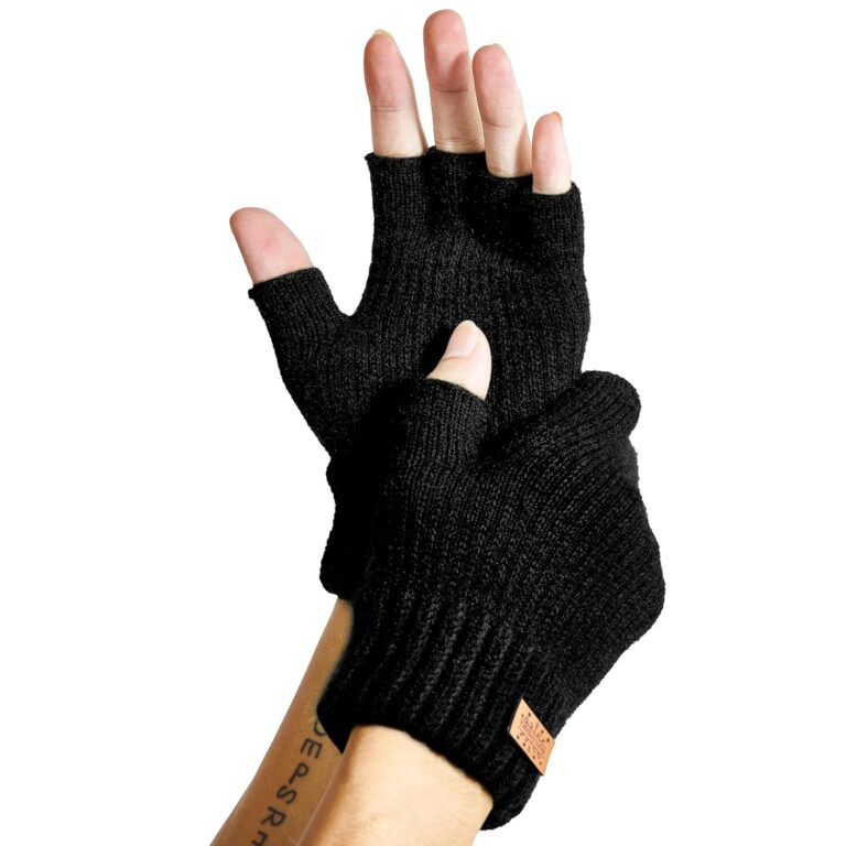 Winter Fingerless Gloves for Women Men, Warm Alpaca Wool Stretch Knit Cold Weather Adult Half Finger Glove for Driving