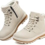 Womens Boots Waterproof Ankle Boots Fashion Hiking Combat Boots Lace up Low Heel Booties with Side Zipper Ladies Boots