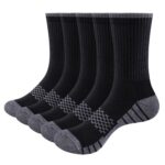 YUEDGE Mens Socks Moisture Wicking Athletic Cushioned Crew Socks Anti Blister Anti-Odor Work Socks For Men, 5 Pairs/Pack